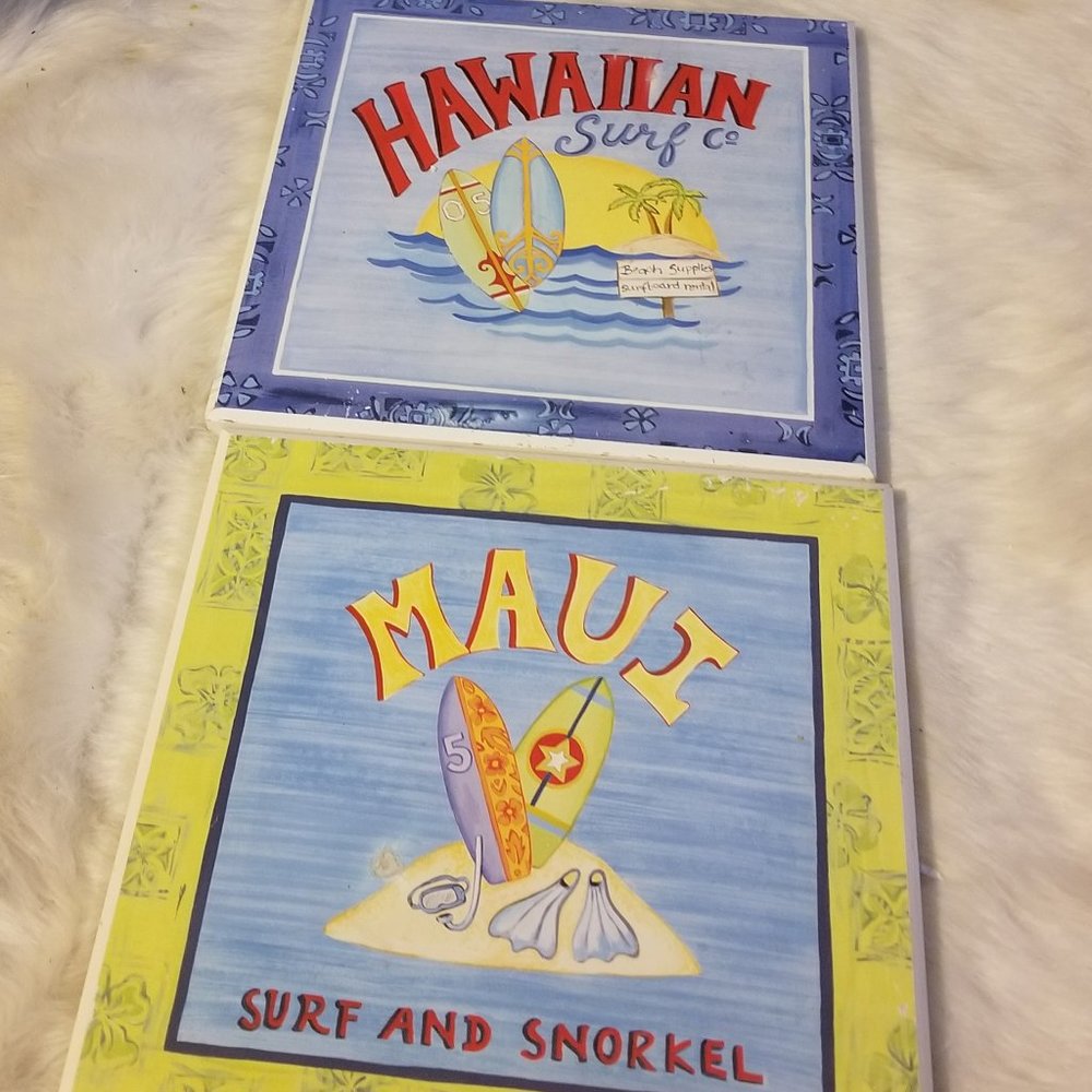 2 Home Surfing Fun Wood Plaques Maui & Hawaii